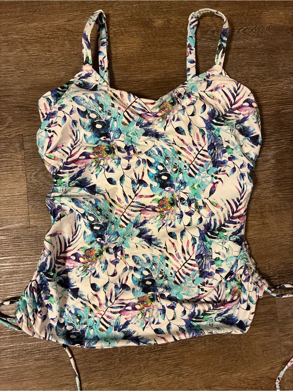 Fantasie Tropical Floral Underwire Tankini Top US 34DDD UK 34E Ruched Swim